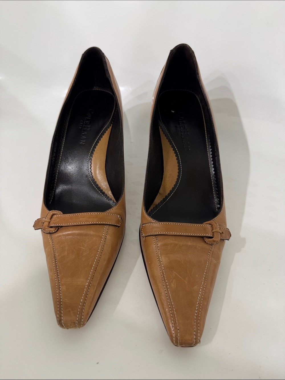 Cole Haan Women’s Tan Leather Square-Toe Heels Size 8